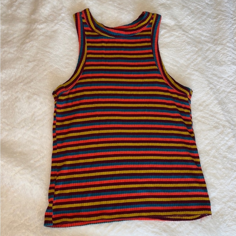 Size S, colorful, striped, PINK ROSE brand, mock turtleneck top.